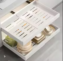 Expandable Pull Out Cabinet Organizer, Slide Out Drawers, Fixed With Adhesive,Expandable Cabinet Pull Out Shelves For Kitchen