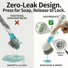 【New style】Soap Dispensing Dish Brush Set With 6 Adjustable Angles No-Leak Kitchen Scrub Brush With Holder And Silicone Scraper