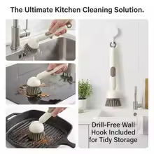 【New style】Soap Dispensing Dish Brush Set With 6 Adjustable Angles No-Leak Kitchen Scrub Brush With Holder And Silicone Scraper