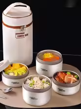 4pcs Portable Insulated Food Lunch Container Set with Thermal Lunch Box 3 Separate Stackable Lunch Container for Adult Kids