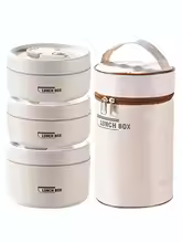 4pcs Portable Insulated Food Lunch Container Set with Thermal Lunch Box 3 Separate Stackable Lunch Container for Adult Kids