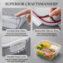 White High Borosilicate Glass Food Storage Containers with Lids,Leak-Proof Locking Lids & Airtight Seal,Microwave Safe-Remove
