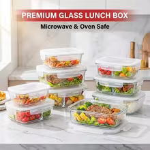 White High Borosilicate Glass Food Storage Containers with Lids,Leak-Proof Locking Lids & Airtight Seal,Microwave Safe-Remove