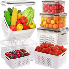 9Pcs/set Fruit Storage Containers for Fridge, Fridge with Removable Colander, All-In-One Fruit Washing Bowl with Strainer