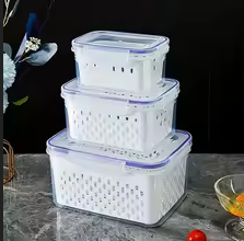 9Pcs/set Fruit Storage Containers for Fridge, Fridge with Removable Colander, All-In-One Fruit Washing Bowl with Strainer