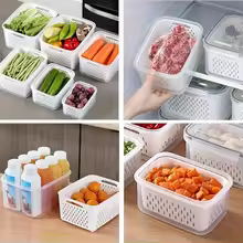 9Pcs/set Fruit Storage Containers for Fridge, Fridge with Removable Colander, All-In-One Fruit Washing Bowl with Strainer
