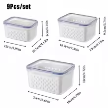 9Pcs/set Fruit Storage Containers for Fridge, Fridge with Removable Colander, All-In-One Fruit Washing Bowl with Strainer
