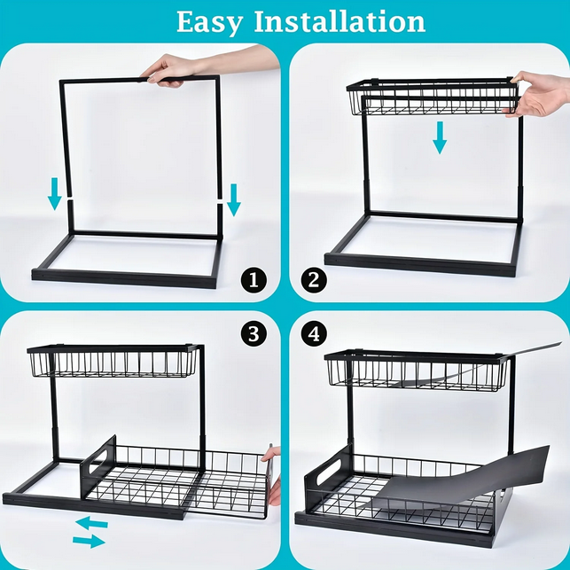 Under Sink Organizer, Pull Out Cabinet Organizer 2 Tier Slide Out Sink Shelf Cabinet Storage Shelves, Under Sink Storage