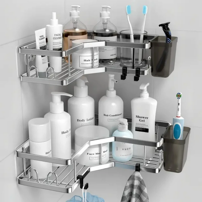 No Drilling Stainless Steel Triangle Double Layer Shelf for Bathroom Balcony Kitchen Corner Storage Space Saving Durable Design