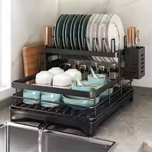 Stainless Steel Dish Drying Rack Adjustable Kitchen Plates Organizer with Drainboard Over Sink Plate Drainer Storage Organizer