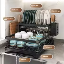 Stainless Steel Dish Drying Rack Adjustable Kitchen Plates Organizer with Drainboard Over Sink Plate Drainer Storage Organizer