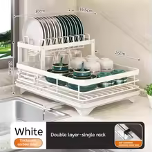 Stainless Steel Dish Drying Rack Adjustable Kitchen Plates Organizer with Drainboard Over Sink Plate Drainer Storage Organizer